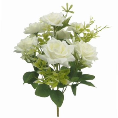 Picture of 37cm ROSE AND FOLIAGE BUSH IVORY