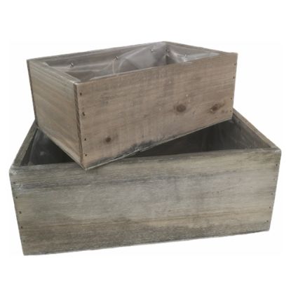 Picture of SET OF 2 WOODEN RECTANGULAR PLANTER GREY