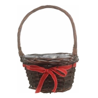Picture of 25cm OVAL PLANTING BASKET WITH RIBBON BOW BROWN/RED