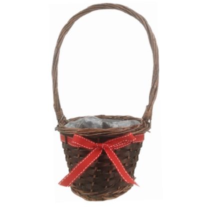 Picture of 20cm ROUND PLANTING BASKET WITH RIBBON BOW BROWN/RED
