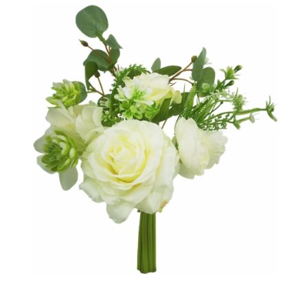 Picture of 27cm ROSE AND EUCALYPTUS BUNDLE IVORY