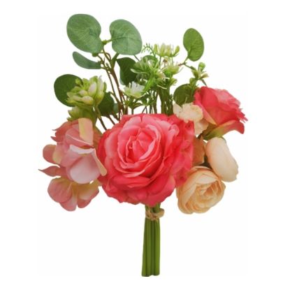 Picture of 27cm ROSE AND EUCALYPTUS BUNDLE PINK/CREAM