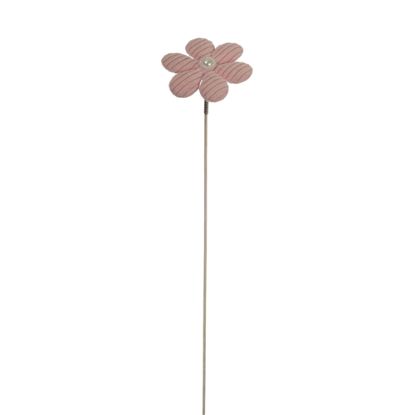 Picture of 25cm FABRIC FLOWER PICK ON WOODEN STICK PINK X 6pcs