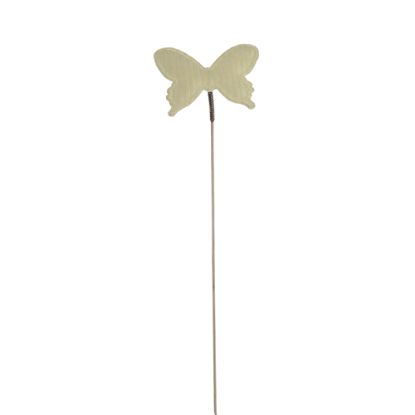 Picture of 25cm FABRIC BUTTERFLY PICK ON WOODEN STICK IVORY X 6pcs