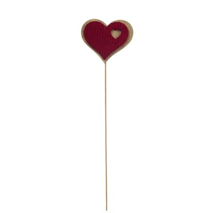 Picture of 25cm WOODEN HEART PICK ON STICK RED X 6pcs