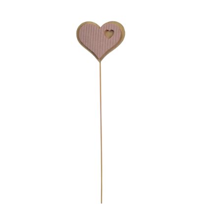 Picture of 25cm WOODEN HEART PICK ON STICK PINK X 6pcs