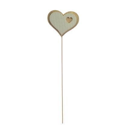 Picture of 25cm WOODEN HEART PICK ON STICK IVORY X 6pcs