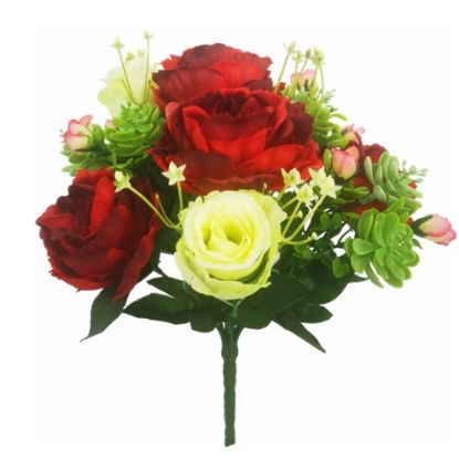 Picture of 31cm ROSE AND PEONY BUSH RED/IVORY