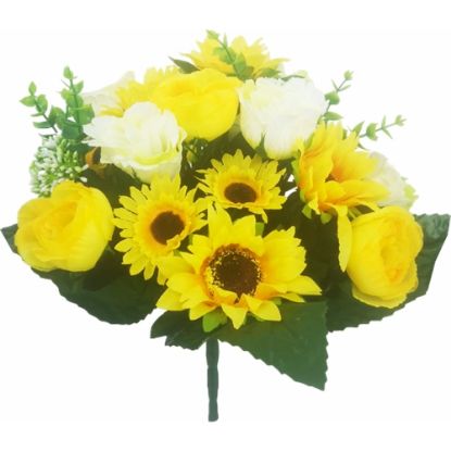 Picture of 33cm SUNFLOWER ROSEBUD AND FOLIAGE BUSH YELLOW/IVORY