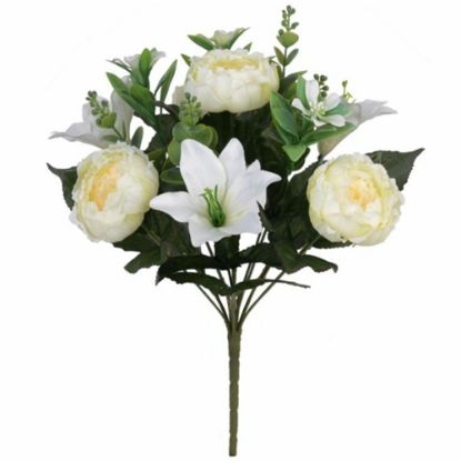 Picture of 35cm LILY PEONY AND EUCALYPTUS BUSH IVORY