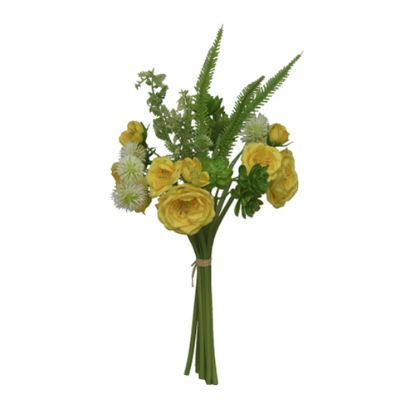 Picture of 40cm CAMELLIA AND FOLIAGE BUNDLE YELLOW/IVORY