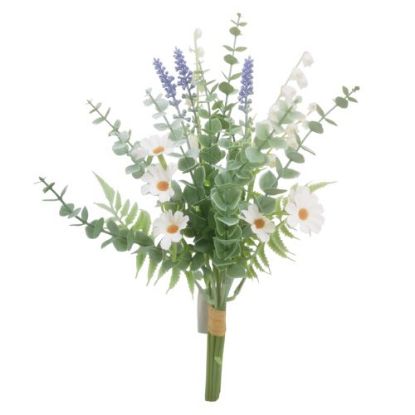 Picture of 37cm PLASTIC FOLIAGE AND WILDFLOWER BUNDLE GREEN/WHITE/PURPLE