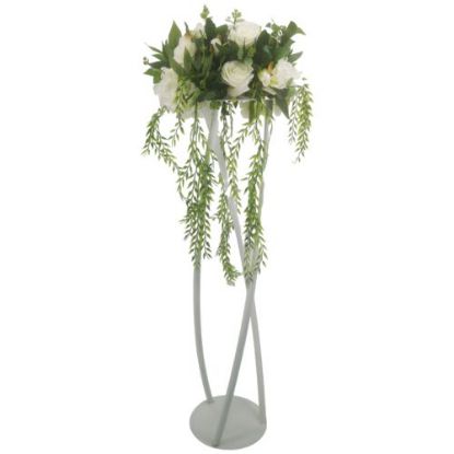 Picture of 100cm METAL ROUND STAND WITH 3 LEGS WHITE WITH FLORAL ARRANGEMENT X 2pcs