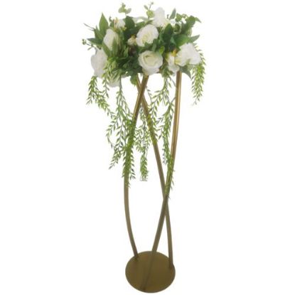 Picture of 100cm METAL ROUND STAND WITH 3 LEGS GOLD WITH FLORAL ARRANGEMENT X 2pcs