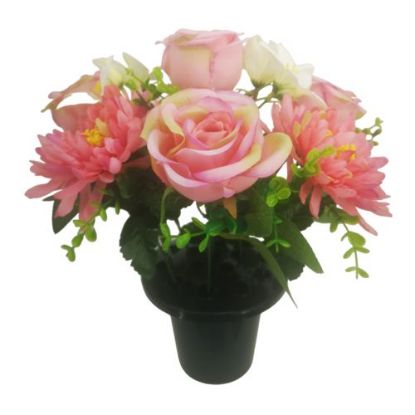 Picture of CEMETERY POT WITH ROSES AND CHRYSANTHEMUMS MAUVE/IVORY