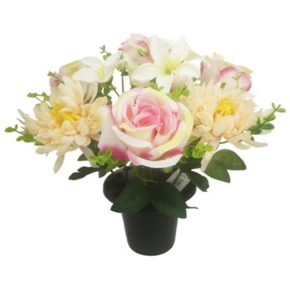 Picture of CEMETERY POT WITH ROSES AND CHRYSANTHEMUMS PINK/PEACH/IVORY