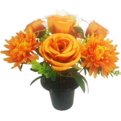 Picture of CEMETERY POT WITH ROSES AND CHRYSANTHEMUMS ORANGE/IVORY