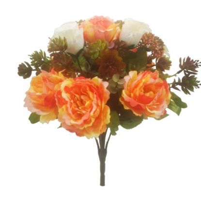 Picture of 37cm PEONY ROSE AND SUCCULENT MIXED BUSH PEACH/IVORY