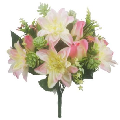 Picture of 40cm DAHLIA ROSEBUD AND SUCCULENT BUSH PINK/GREEN