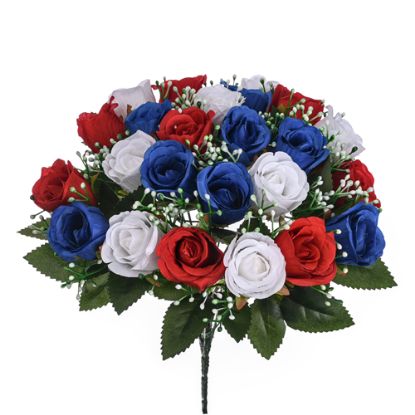 Picture of 40cm ROSEBUD BUSH WITH GYP (24 HEADS) RED/WHITE/BLUE