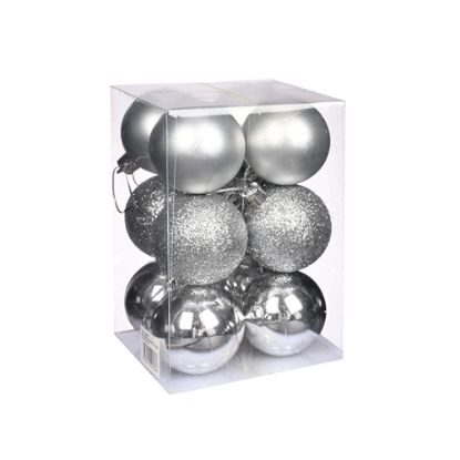 Picture of 5cm CHRISTMAS BAUBLES ASSORTED SILVER X 12pcs