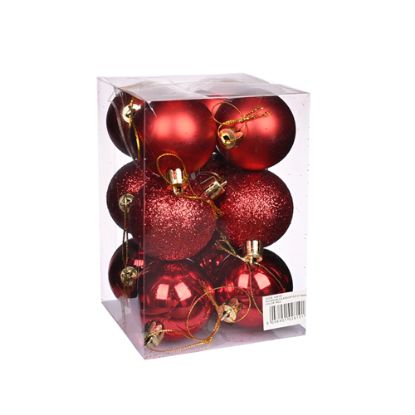 Picture of 5cm CHRISTMAS BAUBLES ASSORTED RED X 12pcs
