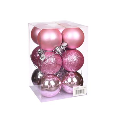 Picture of 5cm CHRISTMAS BAUBLES ASSORTED PINK X 12pcs