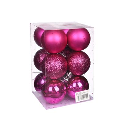 Picture of 5cm CHRISTMAS BAUBLES ASSORTED FUCHSIA X 12pcs