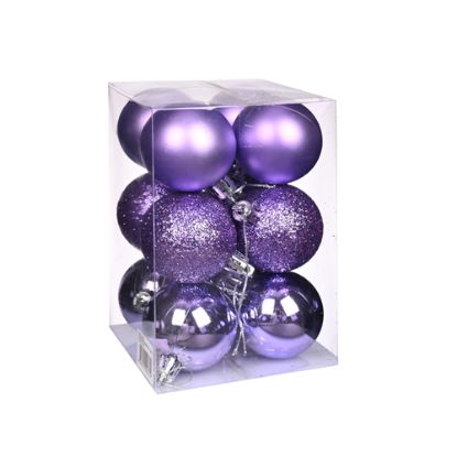 Picture of 5cm CHRISTMAS BAUBLES ASSORTED LILAC X 12pcs