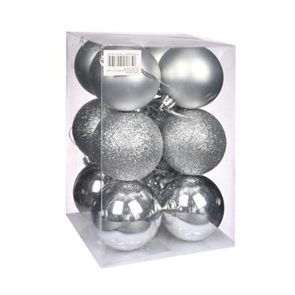 Picture of 6cm CHRISTMAS BAUBLES ASSORTED SILVER X 12pcs