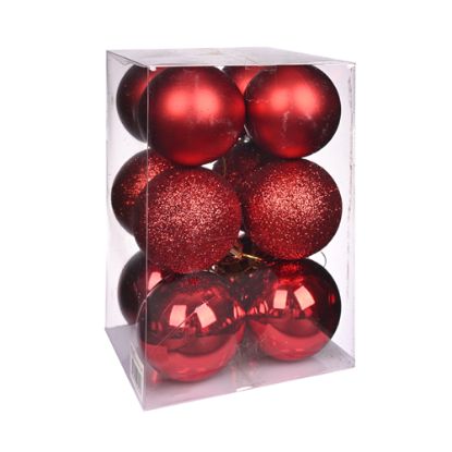 Picture of 6cm CHRISTMAS BAUBLES ASSORTED RED X 12pcs