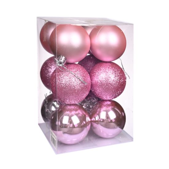 Picture of 6cm CHRISTMAS BAUBLES ASSORTED PINK X 12pcs
