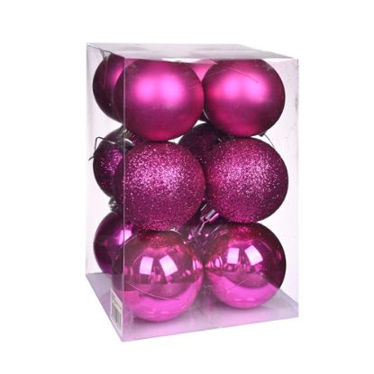 Picture of 6cm CHRISTMAS BAUBLES ASSORTED FUCHSIA X 12pcs