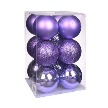 Picture of 6cm CHRISTMAS BAUBLES ASSORTED LILAC X 12pcs