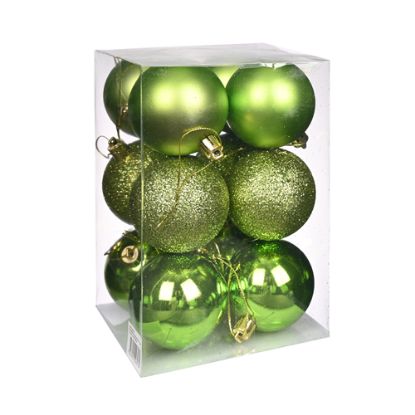 Picture of 6cm CHRISTMAS BAUBLES ASSORTED OLIVE GREEN X 12pcs