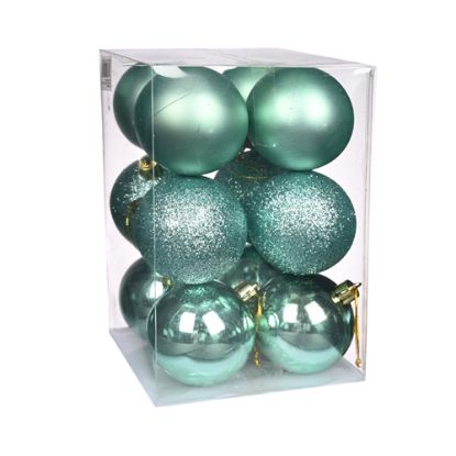 Picture of 6cm CHRISTMAS BAUBLES ASSORTED MINT GREEN X 12pcs