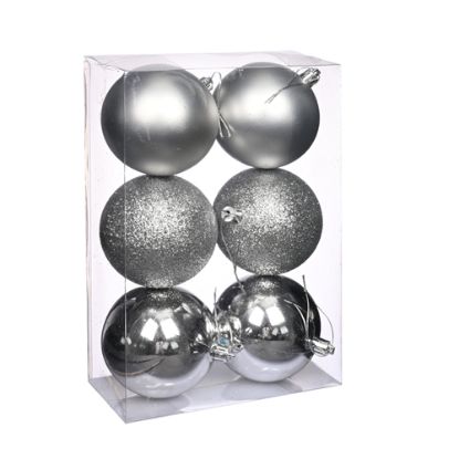 Picture of 8cm CHRISTMAS BAUBLES ASSORTED SILVER X 6pcs