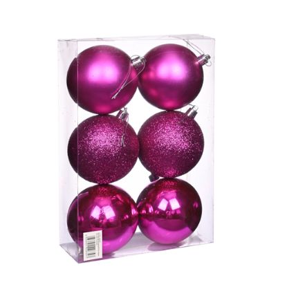 Picture of 8cm CHRISTMAS BAUBLES ASSORTED FUCHSIA X 6pcs