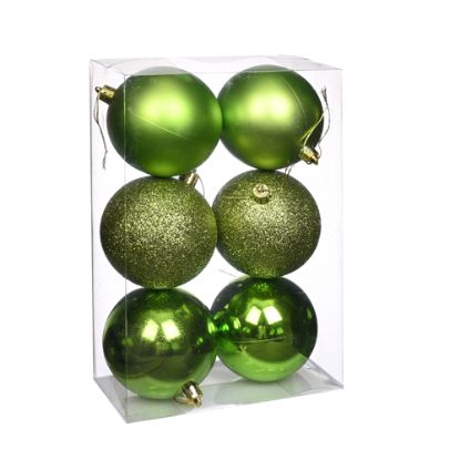 Picture of 8cm CHRISTMAS BAUBLES ASSORTED OLIVE GREEN X 6pcs