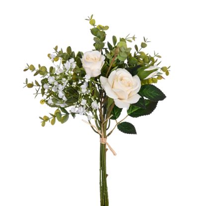 Picture of 33cm ROSE AND FOLIAGE BUNDLE IVORY