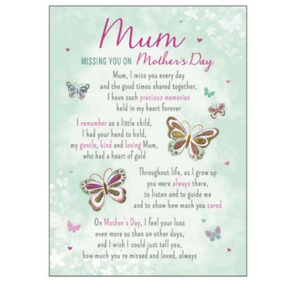 Picture of PLASTIC COATED MEMORIAL CARD X 6pcs - MUM MISSING YOU ON MOTHERS DAY