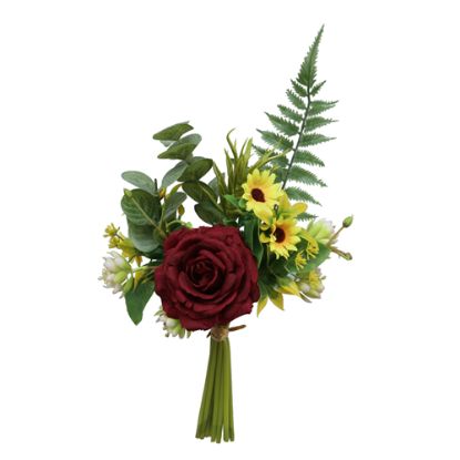 Picture of 35cm ROSE AND DAISY BUNDLE WITH FERN RED/YELLOW