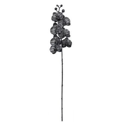 Picture of 75cm GLOSSY PHALAENOPSIS ORCHID SPRAY WITH GLITTER GREY/BLACK