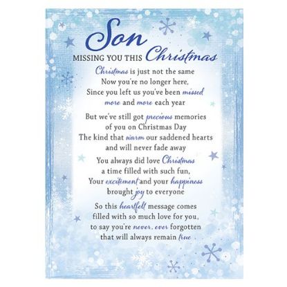 Picture of PLASTIC COATED MEMORIAL CARD X 6pcs - SON MISSING YOU THIS CHRISTMAS