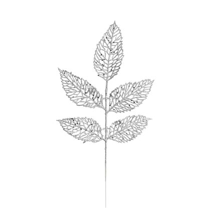 Picture of 45cm GLITTERED LEAF SPRAY SILVER X 6pcs