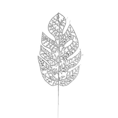 Picture of 34cm GLITTERED LEAF SILVER X 6pcs