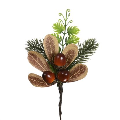 Picture of 23cm CHRISTMAS ACORN PICK WITH CONES AND FOLIAGE GREEN/BROWN X 12pcs