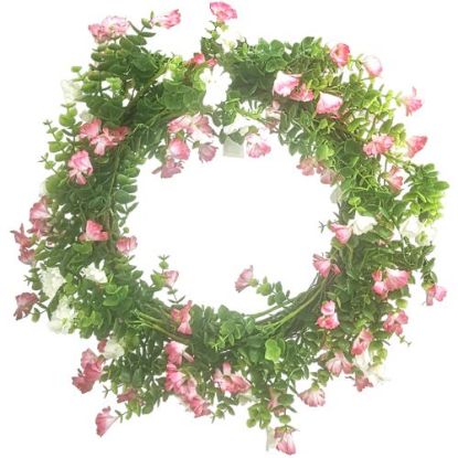 Picture of 20 INCH (51cm) EUCALYPTUS WREATH WITH BLOSSOMS PINK/IVORY