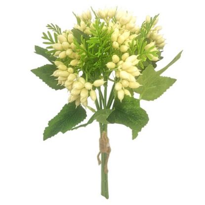 Picture of 36cm PLASTIC BERRY BUNDLE WITH FOLIAGE IVORY/GREEN