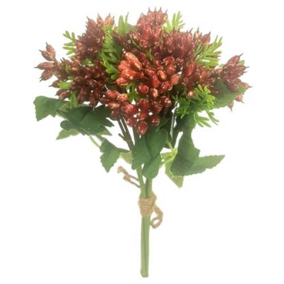 Picture of 36cm PLASTIC BERRY BUNDLE WITH FOLIAGE BURGUNDY/GREEN
